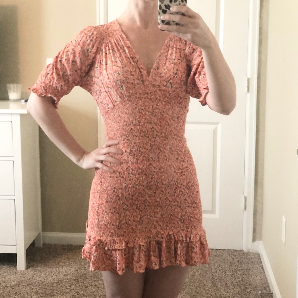 Smocked midi ruffle dress